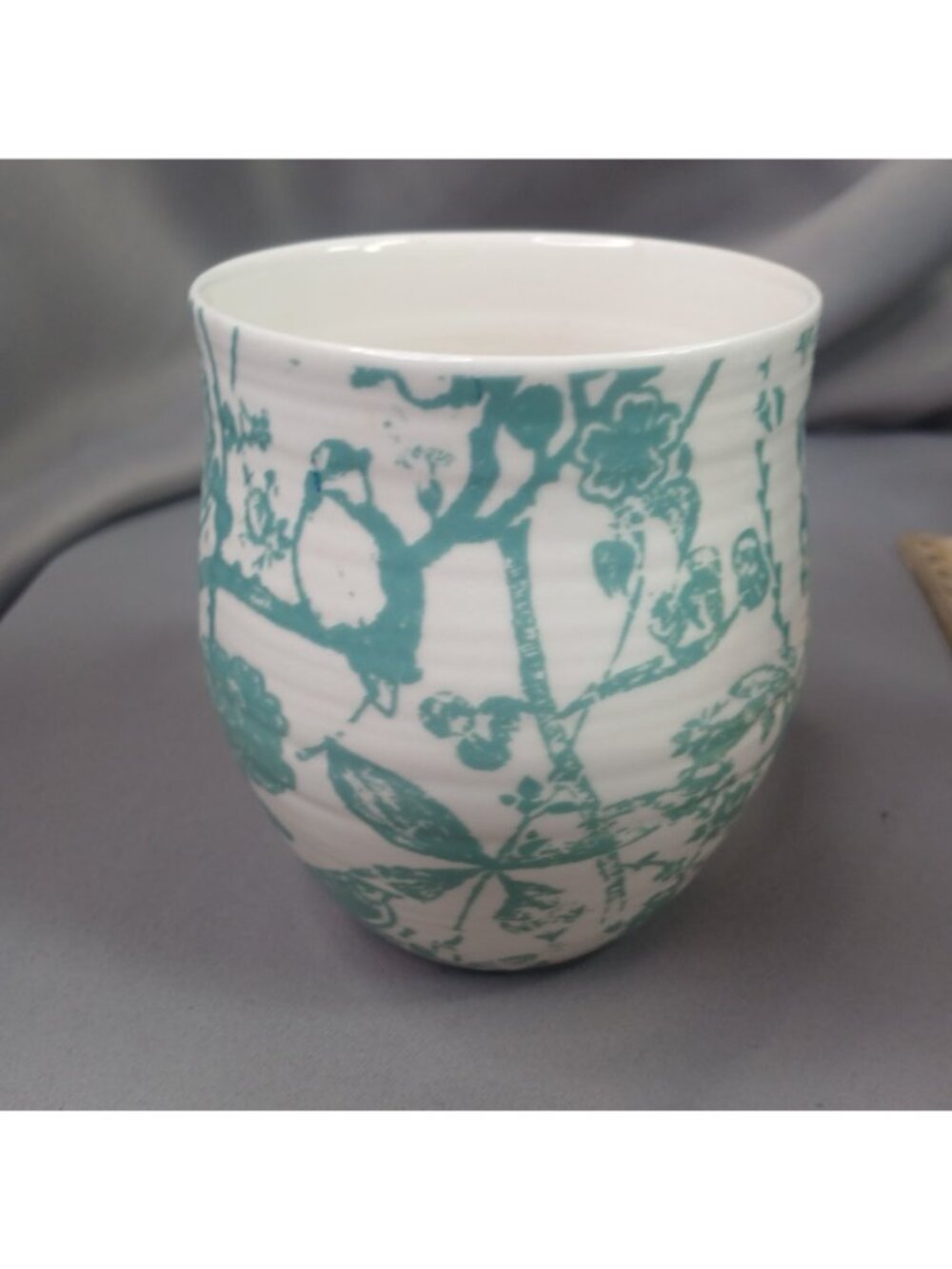 Anthropologie Homegrown Inital Monogram S Green Floral Boho Coffee Mug Tea Cup - Picture 4 of 16